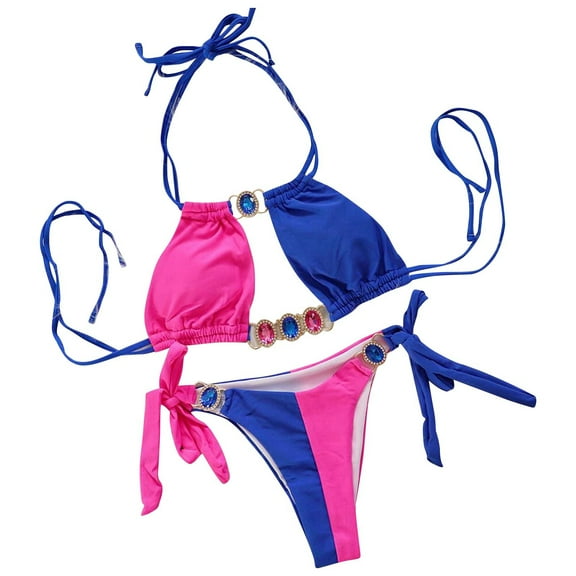 Sngxgn Womens Bikini Cutout Strappy Halter Swimsuits Two Piece Bathing Suits(Blue,M)