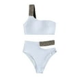 thumbnail image 1 of Sngxgn Women Two Piece Scoop Neck Bikini Crop Top High Cut Swimsuit High Waisted Bathing Suit(White,S), 1 of 5