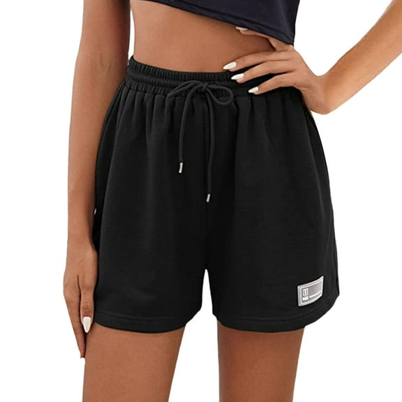 Sngxgn Womens Casual Comfy Shorts Summer with Pockets Wide Leg Cotton Short(Black,L)