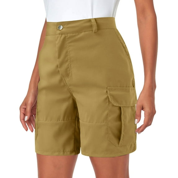 Sngxgn Womens Casual Comfy Shorts Summer with Pockets Wide Leg Cotton Short(Brown,M)
