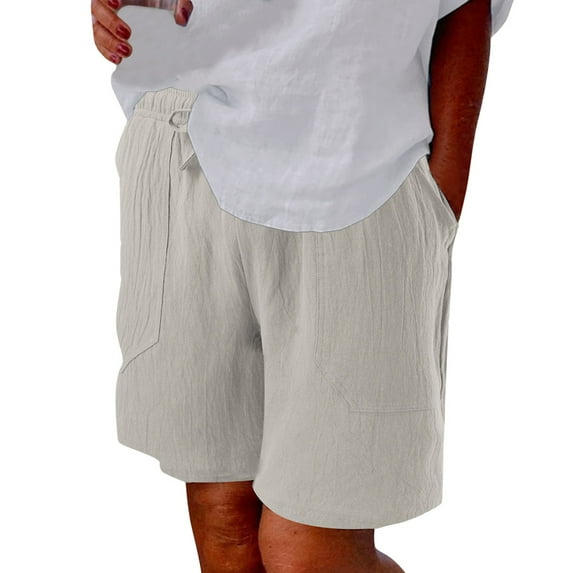 Sngxgn Womens Casual Comfy Shorts Summer with Pockets Wide Leg Cotton Short(Grey,XL)