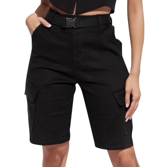 Sngxgn Womens Casual High Waist Cargo Shorts with Pockets Summer Short Pants(Black,S)