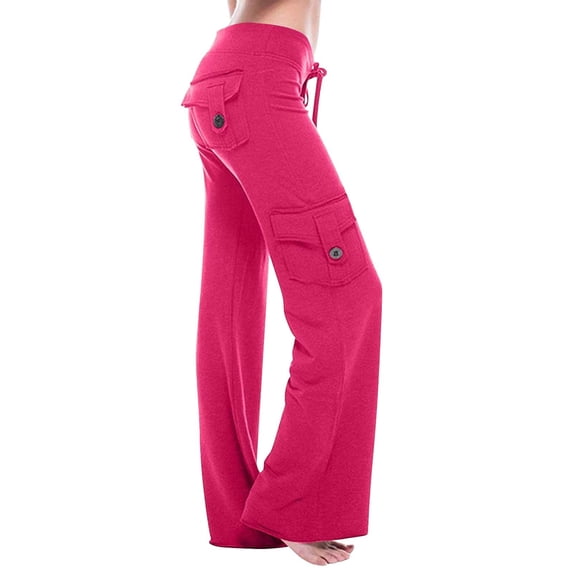 Sngxgn Womens Casual High Waisted Cargo Yoga Pants Pocket Flare Pants(Hot Pink,L)