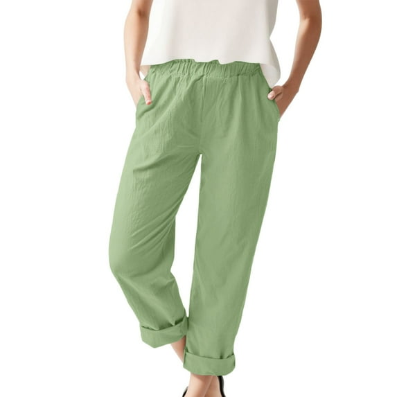 Sngxgn Womens Casual Loose Pants Comfy Cropped Work Pants with Pockets Elastic High Waist Pants(Green,XXXL)