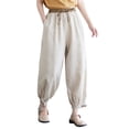 thumbnail image 1 of Sngxgn Womens Casual Loose Pants Comfy Cropped Work Pants with Pockets Elastic High Waist Pants(Khaki,M), 1 of 6