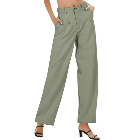 Sngxgn Womens Casual Pants Straight Leg Drawstring Elastic High Waist Loose Comfy Trousers with Pockets(Green,M)