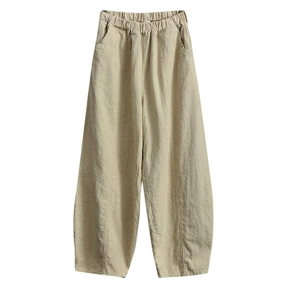 Sngxgn Womens Casual Pants Straight Leg Drawstring Elastic High Waist Loose Comfy Trousers with Pockets(White,L)
