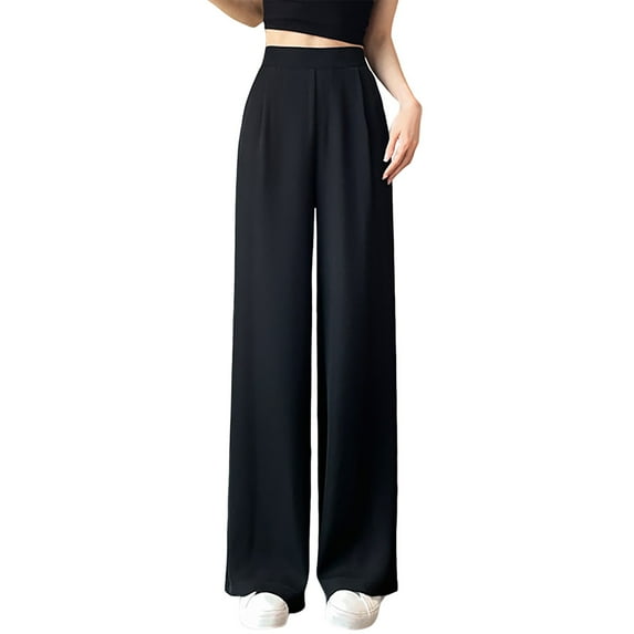 Sngxgn Womens Casual Pants Straight Solid Elastic Pants Long Drawstring Women Waist Casual Pants Pants(Black,XXL)