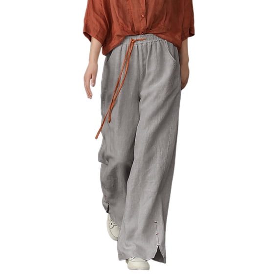 Sngxgn Womens Casual Pants Straight Solid Elastic Pants Long Drawstring Women Waist Casual Pants Pants(Grey,XXL)