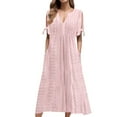 thumbnail image 1 of Sngxgn Womens Cotton Short Sleeve Casual Loose Crew Neck Beach Dress(Pink,XXL), 1 of 5
