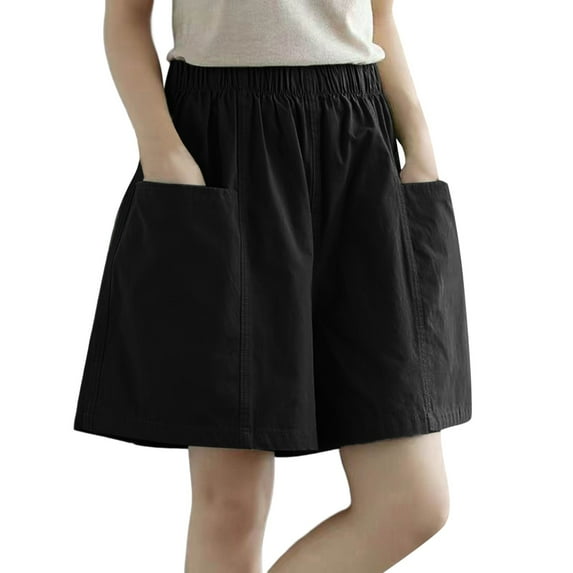 Sngxgn Womens Cotton Short with Pockets and Drawstring Waist(Black,XXL)