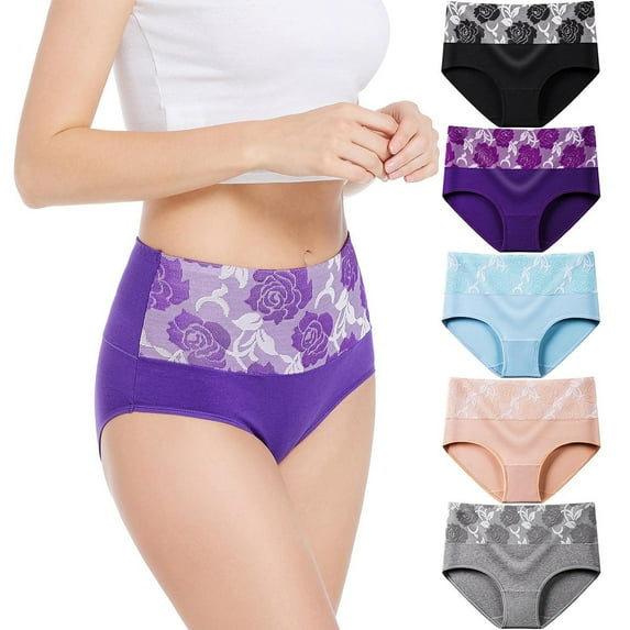 Sngxgn Womens Cotton Underwear High Waist Full Coverage Briefs Soft Breathable Panties Stretch Underpants(Pink,XXL)