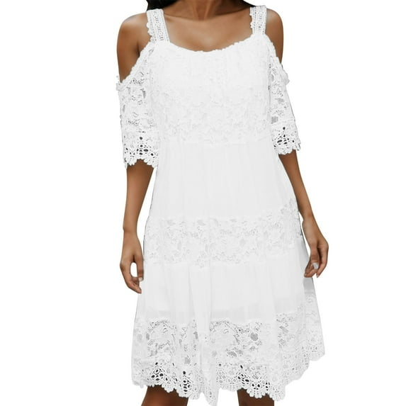 Sngxgn Womens Dress Long Lantern Sleeve Square Neck Tie Backless Dress Ruffle Elastic Waist A-Line Mini Dress(White,M)