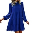 thumbnail image 1 of Sngxgn Womens Fall Spring Deep V Neck Ruffle Long Sleeve Print Mini Dress(Blue,M), 1 of 3