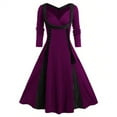 thumbnail image 1 of Sngxgn Womens Fall Spring Deep V Neck Ruffle Long Sleeve Print Mini Dress(Purple,XXL), 1 of 7