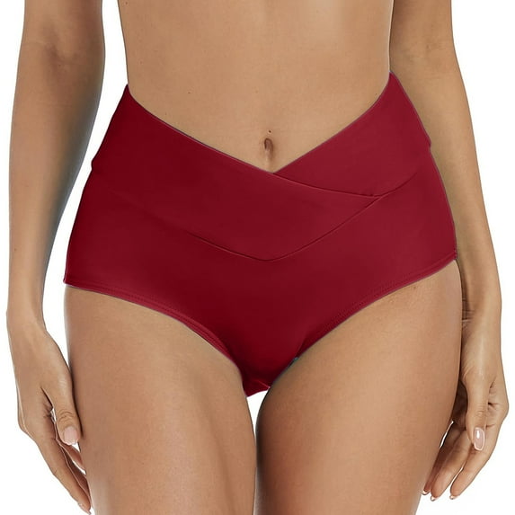Sngxgn Womens High Waisted Bikini Bottom Tummy Control Bathing Swimsuit Bottoms Full Coverage Swim Bottoms(Red,L)