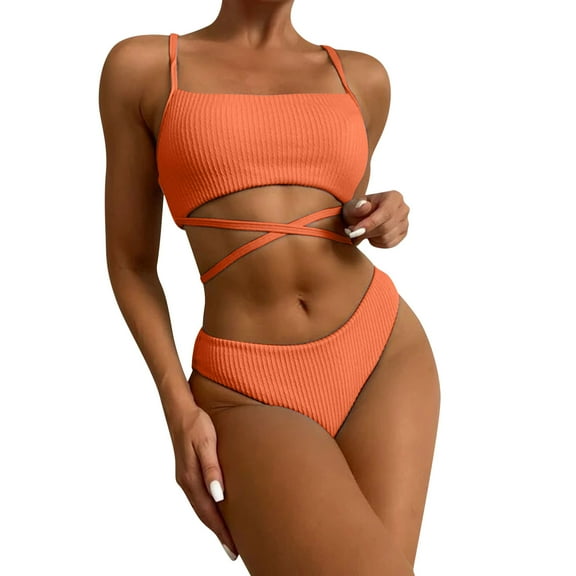 Sngxgn Womens High Waisted Bikini Sets Halter Neck Push up Two Piece Swimsuit Bathing Suit Swimwear(Orange,S)