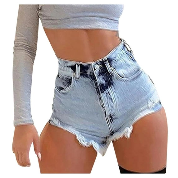Sngxgn Womens Jean Shorts Stretchy High Waisted Summer Casual Denim Lift Shorts(Blue,XL)