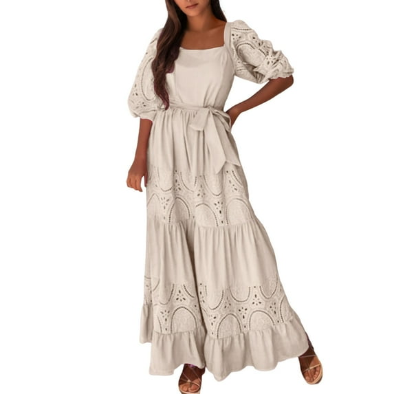 Sngxgn Womens Knit Dress Square Neck Long Sleeve Knee Length Dresses(Beige,XL)