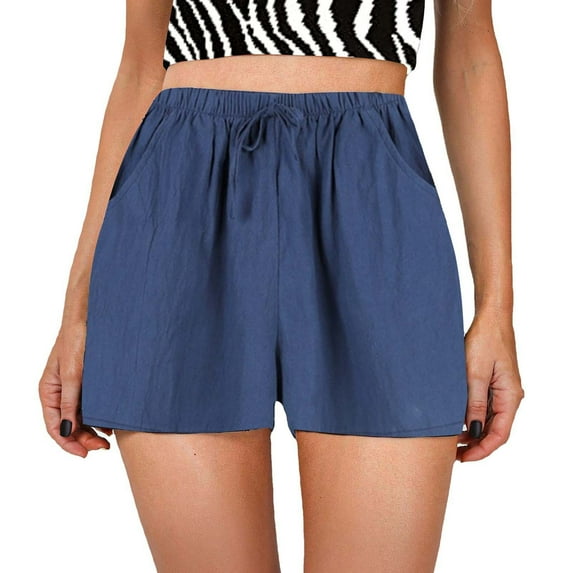 Sngxgn Womens Lightweight Shorts Casual Baggy Trendy Short Pants Elastic Waist Drawstring Comfy Shorts(Navy,XL)
