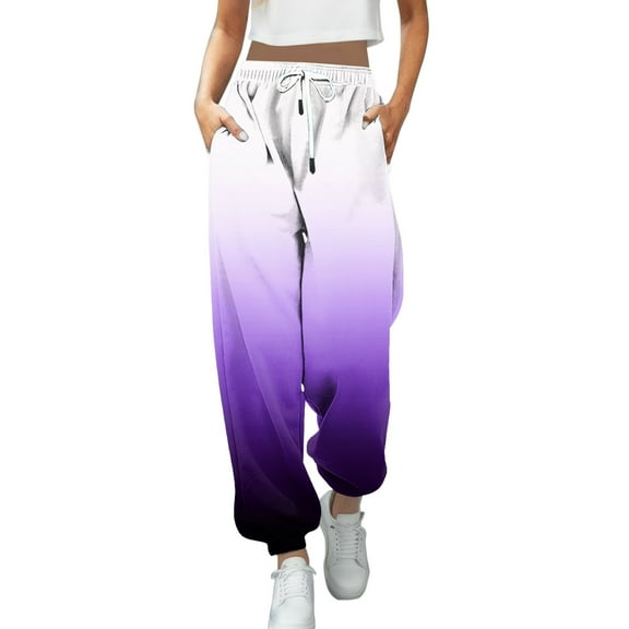Sngxgn Womens Loose Fit Casual Pants Elastic Waist Trousers Pants with Pockets(Purple,XXL)