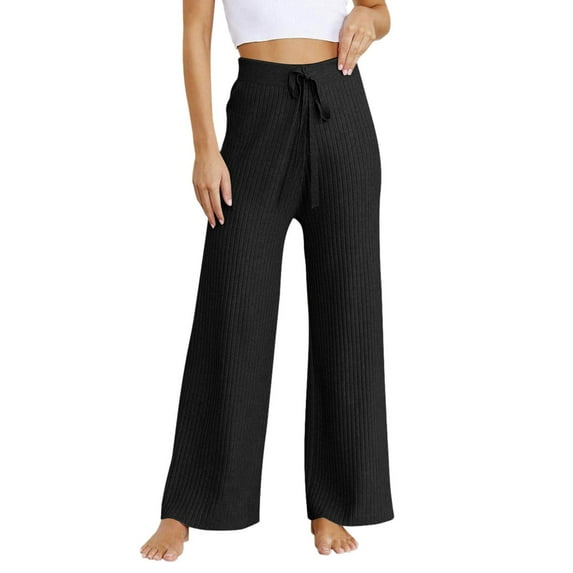 Sngxgn Womens Lounge Pants Slacks Drawstring Casual Wide Leg Pants for Women Trousers(Black,One Size)
