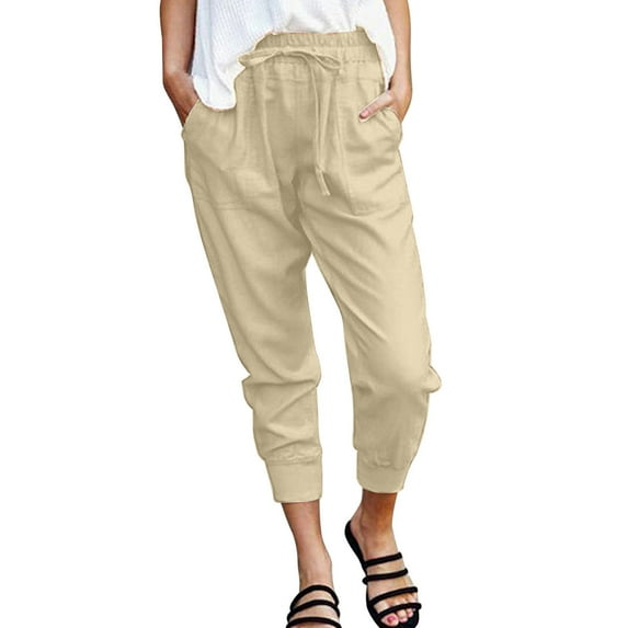 Sngxgn Womens Mid-Rise Stretch Pants Casual Work Pants(Beige,S)