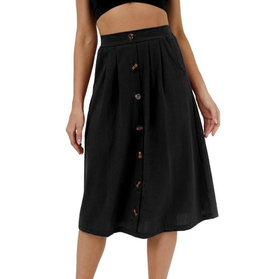 Sngxgn Womens Midi Skirt High Waisted Solid Dress Elegant Skirts(Black,S)
