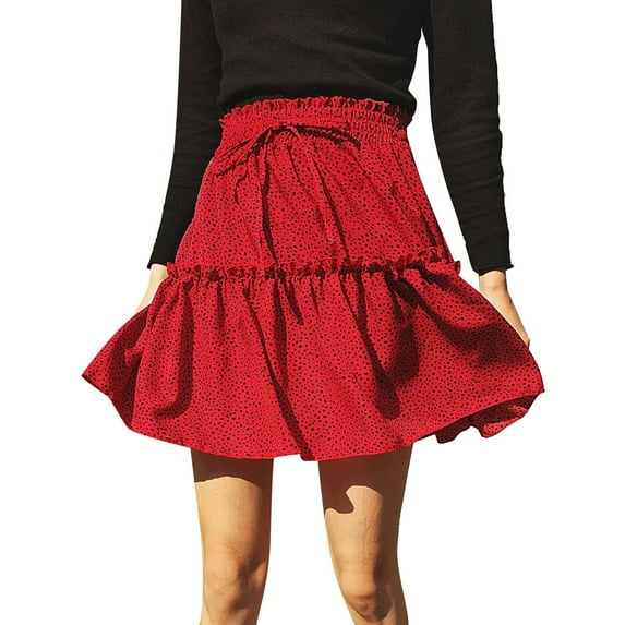 Sngxgn Womens Mini Skirts High Waisted Lace up Pleated Skort Skirts(Red,L)