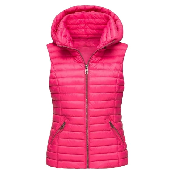 Sngxgn Womens Plus Puffer Vest, Women's Short puffer Vest Light Packable Round Collar V Neck Vest(Hot Pink,XL)