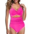thumbnail image 1 of Sngxgn Womens Scoop Neck Cut Out Front Lace Up Back Swimsuit(Pink,XXL), 1 of 4