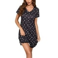thumbnail image 1 of Sngxgn Womens Short Sleeve Full Button up Nightgown Sleep Dress(Black,XL), 1 of 8