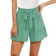 thumbnail image 1 of Sngxgn Womens Shorts Cotton High Elastic Waist Pleated Ruffle Shorts Beach Flowy Casual Shorts(Mint Green,M), 1 of 7