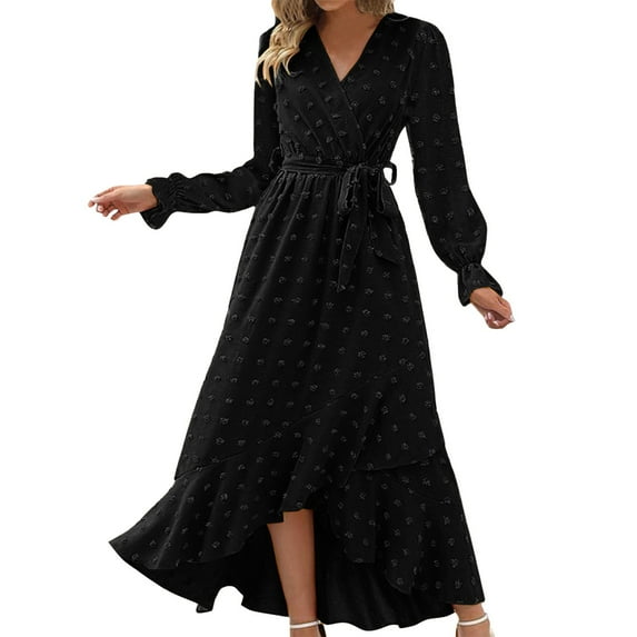 Sngxgn Womens Spring Summer Deep V Neck Elegant Bow tie Mini Dress(Black,L)