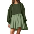 thumbnail image 1 of Sngxgn Womens Square Neck Dress Long Sleeve Side Slit Flare Mini Dresses(AG,S), 1 of 7