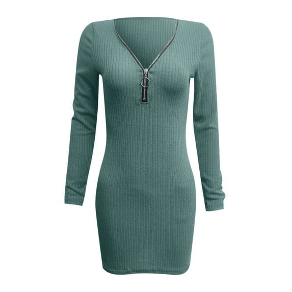 Sngxgn Womens Square Neck Dress Long Sleeve Side Slit Flare Mini Dresses(Green,XL)