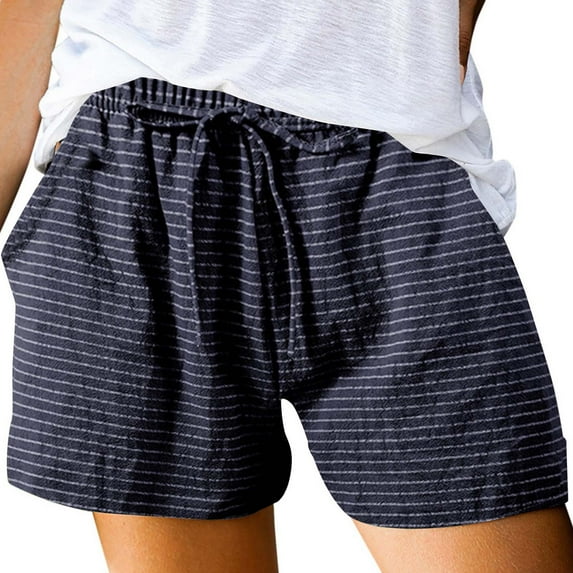 Sngxgn Womens Summer Shorts Casual Comfy Drawstring Elastic Waist Shorts with Pockets Beach Lightweight Shorts(Navy,S)
