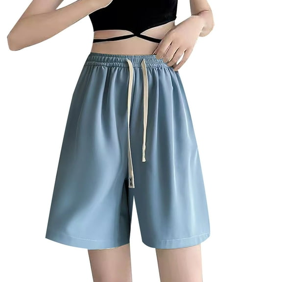 Sngxgn Womens Sweat Shorts Casual Summer Shorts Elastic Comfy Shorts High Waist Shorts Fall Fashion Clothes(Blue,L)
