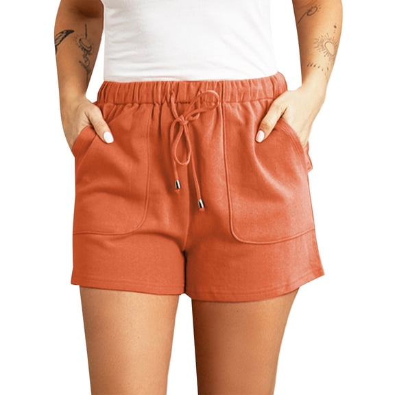 Sngxgn Womens Sweat Shorts Casual Summer Shorts Elastic Comfy Shorts High Waist Shorts Fall Fashion Clothes(Orange,S)