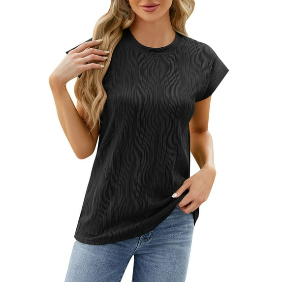 Sngxgn Womens Tops Casual V Neck Short Sleeve Solid Color Basic T Shirt(Black,S)
