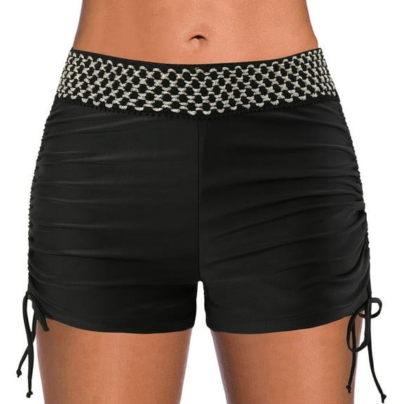 Sngxgn Womens Tummy Control Swim Shorts High Waisted Bikini Bottoms Swimsuit Shorts Swim Bottoms Swimwear(Black,L)