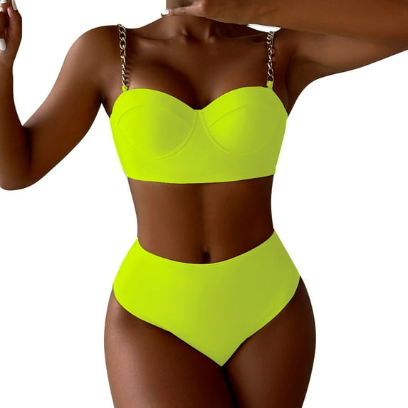 Sngxgn Womens Two Piece Swimsuits Wrap Front Bikini High Waisted Bottom Tummy Control Bathing Suits Swimwear(Green,L)