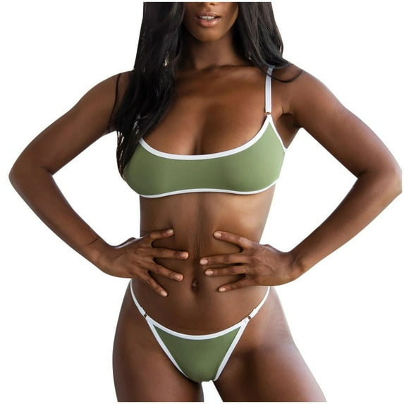 Sngxgn Womens Two Piece Swimsuits Wrap Front Bikini High Waisted Bottom Tummy Control Bathing Suits Swimwear(Green,S)