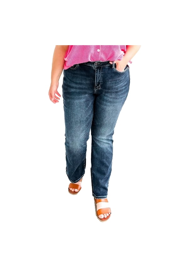 Womens Wide Leg Casual Jeans Crossover Waisted Stretchy Y2K Denim Pants(Dark Blue,XXL)