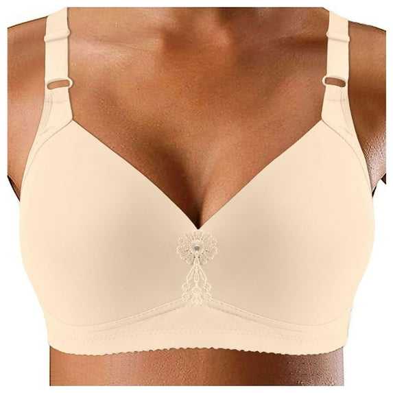 Sngxgn Womens Wireless Bra, Full-Coverage Pullover Stretch-Knit Bra, Smoothing T-Shirt Bra(Beige,50)