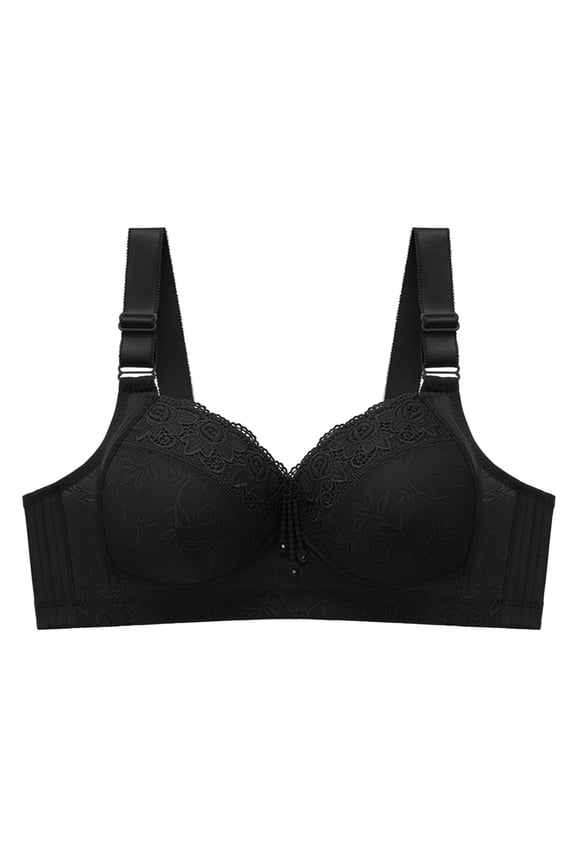 Womens Wireless Bra, Full-Coverage Pullover Stretch-Knit Bra, Smoothing T-Shirt Bra(Black,42)