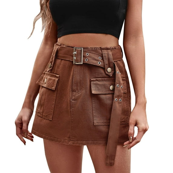 Sngxgn Womens Wool Plaid Mini Skirt Fall Winter High Waisted Bodycon Pencil Skirt(Brown,S)