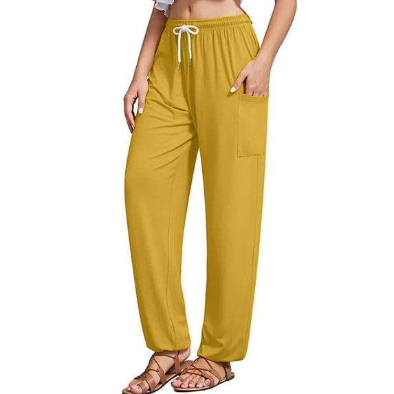 Sngxgn Womens Yoga Pants Wide Leg Loose Comfy Lounge Pants Workout Sweatpants for Women with Pockets(Yellow,XL)