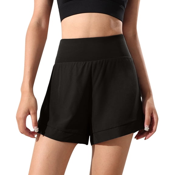 Sngxgn Womens Yoga Shorts Loose Comfy Drawstring Lounge Shorts with Pockets(Black,S)