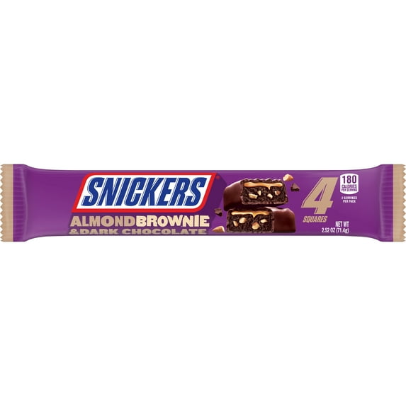Snickers Almond Brownie Candy Dark Chocolate Bars, Share Size - 2.52oz